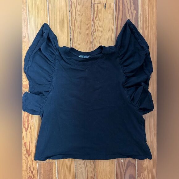 ZARA Black Flutter Sleeve Top - Picture 1 of 5